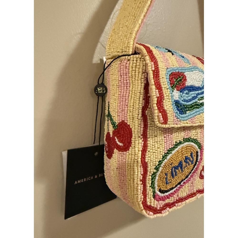 America & Beyond La Dolce Vita Women's Pink Yellow Beaded Bag New Release - Picture 2 of 4